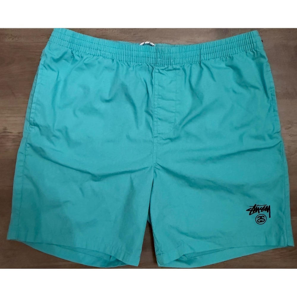 Stussy Australia Men Turquoise Beach Shorts Size 34 Logo Graphic Drawstring